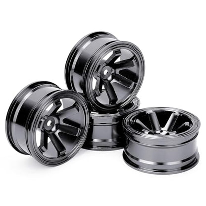 HERCHR RC Wheel Rims Set, 12mm Hex Hub Aluminum Alloy On Road Wheels Rims Metal for 1/10 Scale RC Crawler Car Touring Drift Street Tyres Wheels Accessory(Black) - color: Black