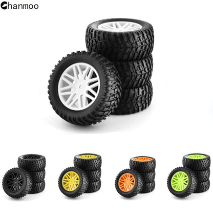 1/10 RC Off Road Tires And Wheels 12mm Hex Rubber Short Course Truck Tyres With Foam Insert For 1:10 Scale Buggy Car ARRMA Traxxas Wltoys 144001 Losi HSP 94107 94170 94155 94177 4PCS (Green) - color: Green
