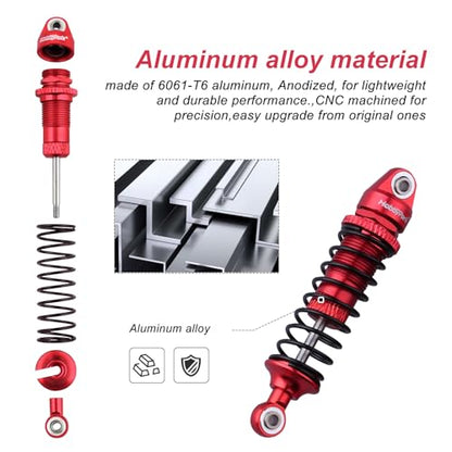 HobbyPark Aluminum Shocks Absorber Assembled (Front & Rear) Full Metal Dampers for Traxxas 1/18 LaTrax Teton Desert Prerunner, Replace Parts 7660 7665(4-Pack) (Red) - color: Red