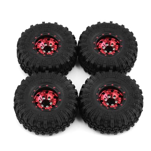 REDSPIDER （4pcs） 1.0 beadlock Wheels and Tires，1.0 Tires Set Has Super Soft Stickiness，Wheel hub Colors Available. 1.0 Crawler Tires for TRX4M Axial AX24 SCX24 FCX24 1/18 1/24 RC Crawler Car (Red) - color: Red