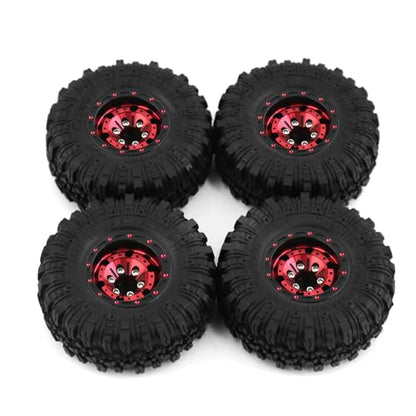 REDSPIDER （4pcs） 1.0 beadlock Wheels and Tires，1.0 Tires Set Has Super Soft Stickiness，Wheel hub Colors Available. 1.0 Crawler Tires for TRX4M Axial AX24 SCX24 FCX24 1/18 1/24 RC Crawler Car (Red) - color: Red