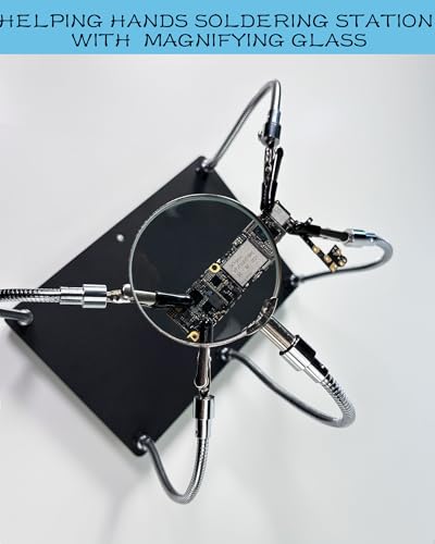 Kaisiking Helping Hands Soldering Station with Magnifying Glass | PCB Holder 4 Flexible Arms Magnifier and Third Hand Soldering Tool for Electronic Repair Soldering Jewelry Crafts