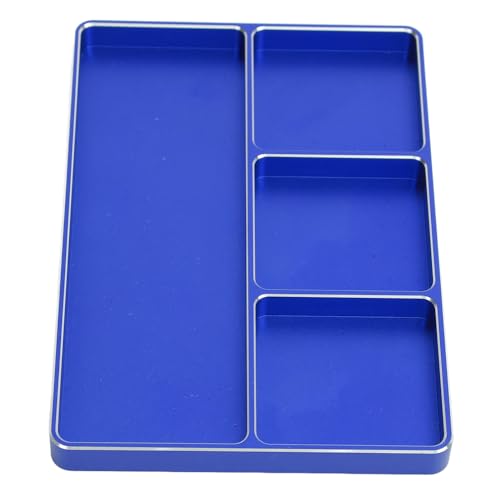 RC Repair Screw Tray, Aluminum Alloy 4 Grids Screw Tray with Magnetic Pad for 1/10 1/8 RC Car Airplanes Helicopters, Durable Tool Tray for Model Screws and Small Parts (Blue) - color: Blue