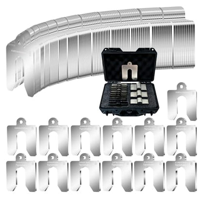 130-Piece Size B 3 x 3 in 304 Stainless Steel Slotted Shim Kit, 13 Gauges | Metal Shims for Leveling, Alignment and Gap Filling, with Laser-Engraved Thickness Marks and Storage Box - size: Size B 3" x 3"