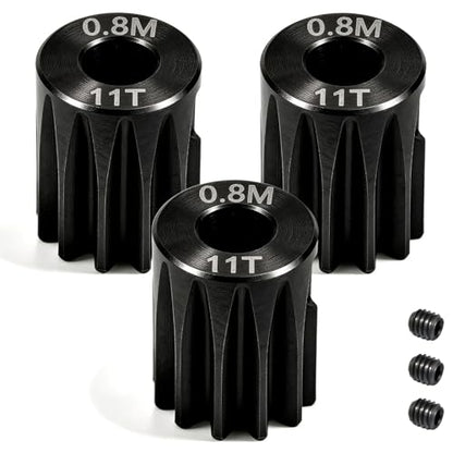 3-Pack Steel Metal 0.8M 5mm Pinion Motor Gear Sets 11T Compatible with HPI Kyosho Losi Axial Tamiya 1/8 1/10 RC Car Monster Truck Buggy, 0.8 Module Gear for Traxxsa Arrma - style: 3Pcs 11T