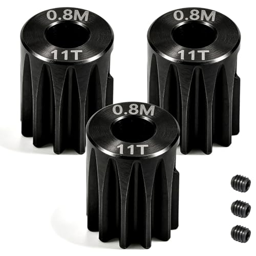 3-Pack Steel Metal 0.8M 5mm Pinion Motor Gear Sets 11T Compatible with HPI Kyosho Losi Axial Tamiya 1/8 1/10 RC Car Monster Truck Buggy, 0.8 Module Gear for Traxxsa Arrma - style: 3Pcs 11T