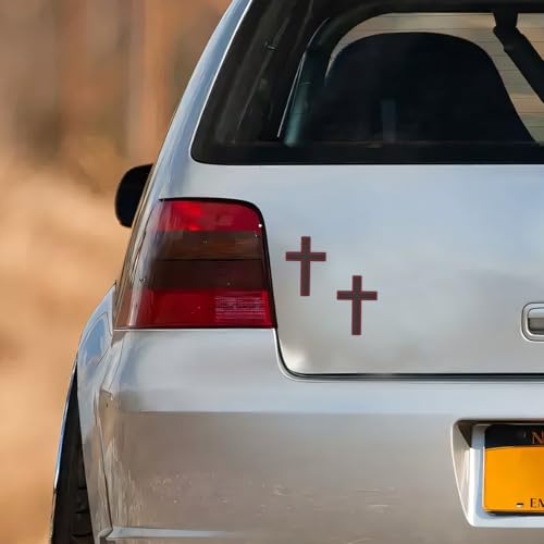 2PCS Metal Jesus Christ Cross Badge Car Stickers, 1.8" x 2.5" Alloy 3D Self-Adhesive Vehicle Emblem Decal for Covering Scratches, Auto Trunk Tail Decoration, Universal Fit (Black Red)
