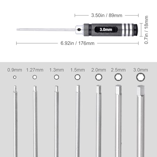 7Pcs Hex Screwdriver Set 0.9mm 1.27mm 1.3mm 1.5mm 2.0mm 2.5mm 3.0mm Hex Driver Allen Wrench RC Tool Kit for RC Car Multi-Axis FPV Racing Drone RC Quadcopter Helicopter Models