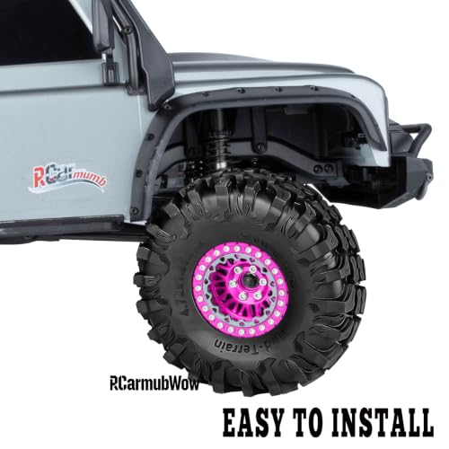 1.9 Inch Beadlock Aluminum Wheels and Tires, 4PCS RC Crawler Wheel Tire Set Compatible with 1/10 Scale SCX10 90046 AX103007 SCX10 II III TRX4 TRX6 Gen7 Gen8 D90 VS4-10 MST CFX,Pink - color: Pink(4pcs)