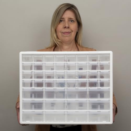 Akro-Mils 44-Drawer Plastic Storage Cabinet, 20"W x 6"D x 16"H, White - color: White, size: 44 Drawer, style: 1 Pack