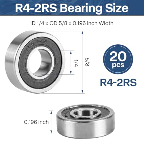 R4-2RS Bearing 1/4x5/8x.196, Rubber Sealed Steel 20-Pack
