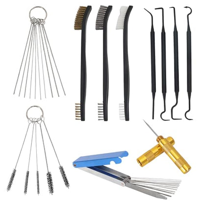 Carburetor Cleaning Kit, Double-Ended Brushes for Small Engines | 13 Wires, 10 Needles, 5 Nylon Brushes, 3 Double-Ended Brushes, Scraper & 4 Hooks; for Chainsaws, Lawn Mowers & Welders