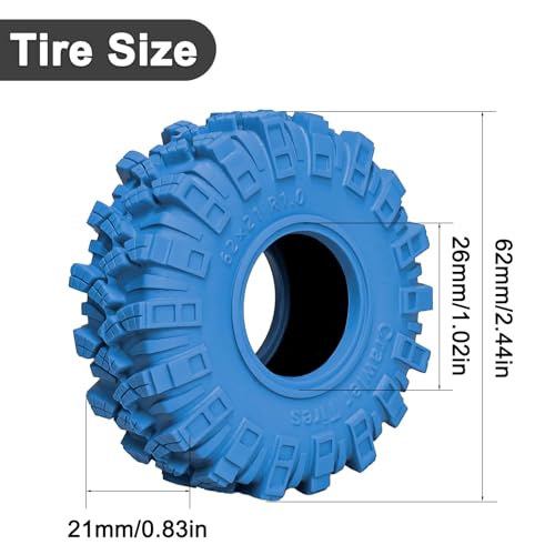 1.0 Tires RC Crawler Tires 62 * 21mm Super Soft Sticky 1.0 Crawler Tyre with Foam Insert for 1/18 TRX4M 1/24 SCX24 FCX24 Upgrade (4PCS) (Blue) - color: Blue