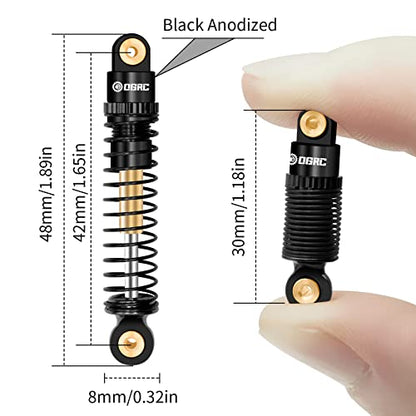 OGRC 42mm RC Shocks Absorber Aluminum Shock Damper for SCX24 1/24 Crawler | Threaded Double Barrel Shocks, for SCX24 AX24 1/24 RC Crawler - color: Black