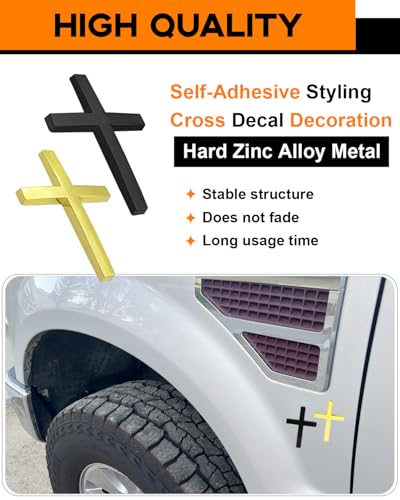 2PCS Metal Jesus Cross Car Emblem, 2.5"×1.8" 3D Silver Alloy Religious Jesus Christ Cross Badge Stickers, Self-Adhesive Automotive Christian Decals for Car Body, Tailgate, Window(Black+Golden) - color: Black+Golden