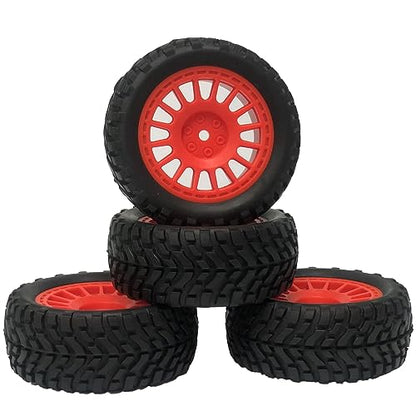4PCS 75mm Rubber Tyres Tires with Foam Inserts and Plastic Wheel Rims 12mm Hex for 1/10 On-Road RC Drift Touring Car 1/14 1/16 1/18 Rally Car Replacement Parts(Red) - color: Red