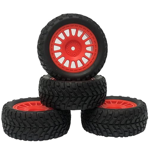 4PCS 75mm Rubber Tyres Tires with Foam Inserts and Plastic Wheel Rims 12mm Hex for 1/10 On-Road RC Drift Touring Car 1/14 1/16 1/18 Rally Car Replacement Parts(Red) - color: Red