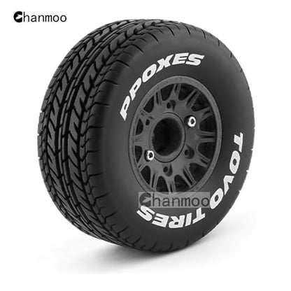 1/10 RC Short Course Truck Tires And Wheels With 12mm 14mm 17mm Hex 113mm 1/8 Rubber Tyres For 1/8 or 1/10 Scale On Road Car HSP Sonic 94102 GT PTG-2 Tamiya TT02 RC Racing Car 4PCS (Black A) - color: Black A