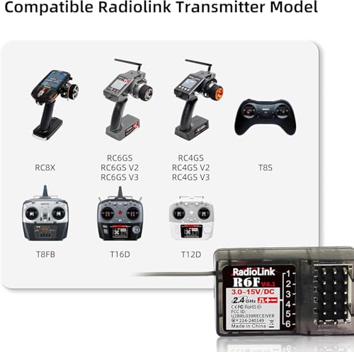 Radiolink 2.4Ghz R6F 6 Channels RC Receiver Long Distance Control for Car/Boat Surface Remote Controller RC6GS V2/RC4GS V2/RC4GS V3/RC6GS V3/RC8X/T12D/T16D/T8S/T8FB (No Gyro)