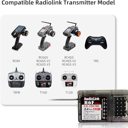 Radiolink 2.4Ghz R6F 6 Channels RC Receiver Long Distance Control for Car/Boat Surface Remote Controller RC6GS V2/RC4GS V2/RC4GS V3/RC6GS V3/RC8X/T12D/T16D/T8S/T8FB (No Gyro)