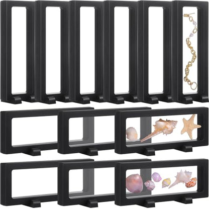Harloon 12 Pcs 3D Floating Display Case Floating Frame Display Holder Stand Challenge Coin Jewelry Frame Box for AA Medallions Fossil Rock Gemstones Specimen(Black,7 x 2.8 x 0.8 Inch,Square Base) - color: Black, size: 7 x 2.8 x 0.8 Inch, style: Square Bas