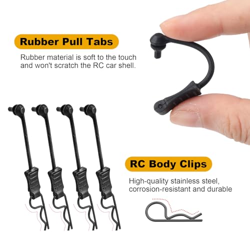 20pcs HobbyPark Universal RC Car Body Clips and Pull Tabs Retainer for 1/10 Traxxas Arrma Axial Losi & All 1/8 Redcat HPI HSP Truck Crawler Buggy Shell R Pins Black - size: 1.4mm Rod Black Clips