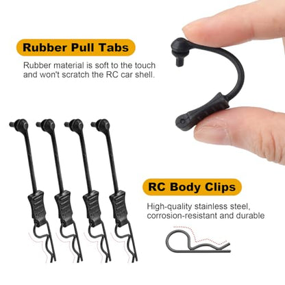20pcs HobbyPark Universal RC Car Body Clips and Pull Tabs Retainer for 1/10 Traxxas Arrma Axial Losi & All 1/8 Redcat HPI HSP Truck Crawler Buggy Shell R Pins Black - size: 1.4mm Rod Black Clips