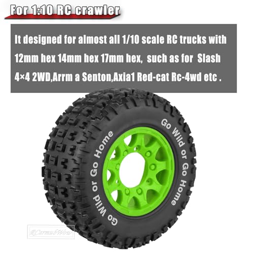 RC Wheels and Tires w/12mm 14mm 17mm Hex Short Course Tire for 1/10 Scale Car Arrm a Senton,Axia1,Slash 2WD Slash 4×4 4WD,Red cat,Rc 4wd,1/10 Truck Tires Rubber Tyres Plastic Wheel,Green - color: Green(4pcs)