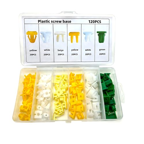 120 PCS Car Grommet Screw Nuts, License Plate & Bumper & Carlight Fastener, Self-tapping Screw Plastic Base Assortment Kit, Retainer Clip for Most Cars Trucks SUVs (Multicolored)