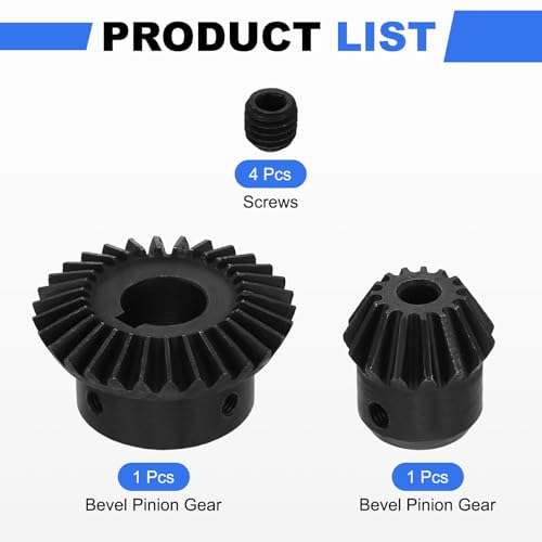 uxcell 2Pcs Tapered Bevel Gears Set, 1.5 Mod 1:2 (15T/30T) Harden Steel Straight Bevel Gear, 90 Degree Steering Motor Gears, (6/15mm Shaft Hole with Keyway) - size: 6/15mm
