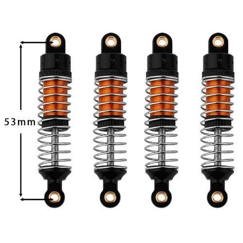 4PCS 53mm/59mm/66mm Aluminum Shocks Absorbers Oil Threaded Damper for 1/18 RC Crawler TRX4M TRX-4M Bronco Defender K10 Upgrade Parts,Silver Color Spring (53mm black-gold) - color: 53mm black-gold