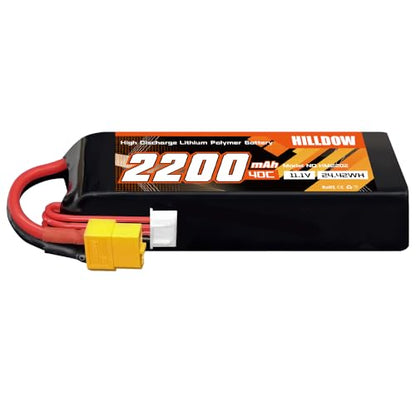 Hilldow 2200mAh Lipo Battery 3S 11.1V 40C RC Battery with XT60 Plug for RC Car Truck RC Vehicles Boat Drone RC Airplane Quadcopter Helicopter