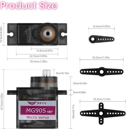 10 Pcs MG90S Servo Motor-Metal Gear 9g Micro Servo for RC Car Robot Helicopter, Mini Servos for Arduino Project(10pcs MG90S) - style: 10pcs mg90s