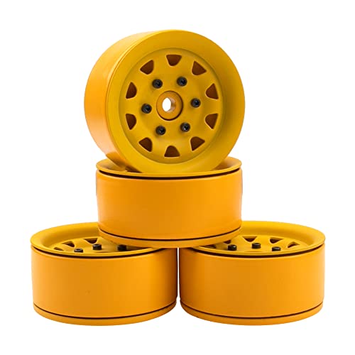 4Pcs ShareGoo Metal Wheel Hub Rims 1.9 Inch Beadlock Wheel Rim 25.5mm Thickness Compatible with Axial SCX10 90046 Wraith Traxxas TRX4 D90 Tamiya CC01 1/10 RC Crawler Car (Yellow) - color: Yellow