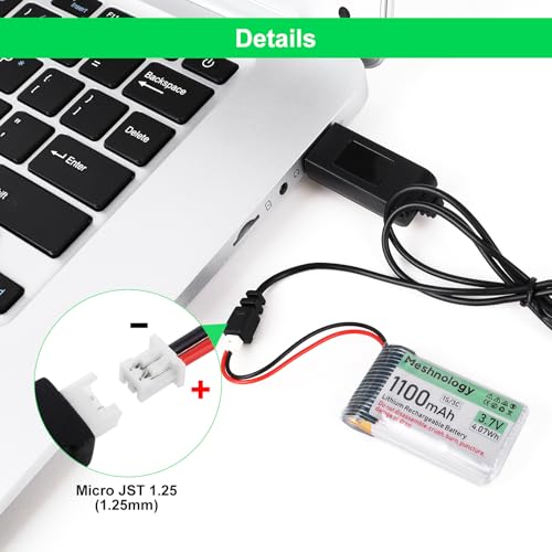2PCS 3.7V 1100mAh Li Battery with USB Charger Cable 102540 1S LiPo Battery with Protection Board Insulated Rubber Tape and Micro JST 1.25 Plug for Arduino ESP32 Module Board Drone RC Car