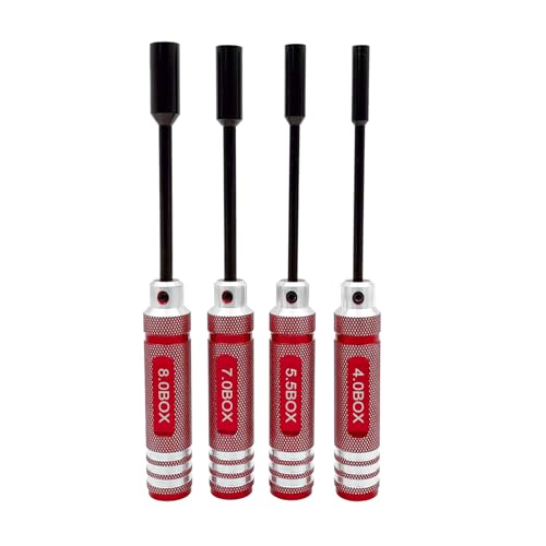 4Pcs Nut Driver Set RC Tool Set Hex Nut Driver for RC Vehicle RC Helicopters FPV Drones Cameras Appliances Repair 4mm 5.5mm 8mm 7mm Nut Driver (red) - color: Red