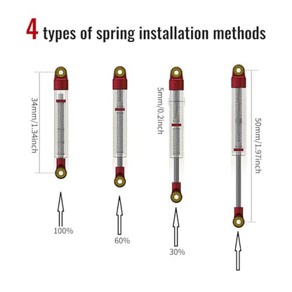 50mm Shocks Adjustable Inner Spring for SCX24 AX24, Red Black | Ultra-thin CNC Aluminum Micro Dampers, 4 Negative Pressure Modes, Wide-angle Ball Head - color: Red Black