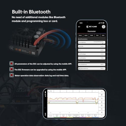 XC E4990 Motor & E6 Sensored Brushless ESC Combo for RC Car,3-8S Lipo,200A Continuous Current,Supprot APP Control,Applicable to:1/6 On-Road,Off-Road,Short Course,1/7 Monster(Heavy Load)