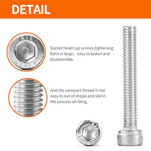 M6 x 40mm 45mm 50mm 55mm 60mm Hex Socket Head Cap Screws Bolts 304 Stainless Steel Metric Machine Allen Hex Drive, Fully Threaded, Assortment Kit 25PCS - size: M6 x 40/45/50/55/60mm (25PCS)