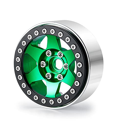 4PCS Aluminum 1.9" Beadlock Wheels Rims Upgrades for Axial SCX10 II, SCX10 III, TRX4 1/10th RC Crawler Car Accessories (Green) - color: Green