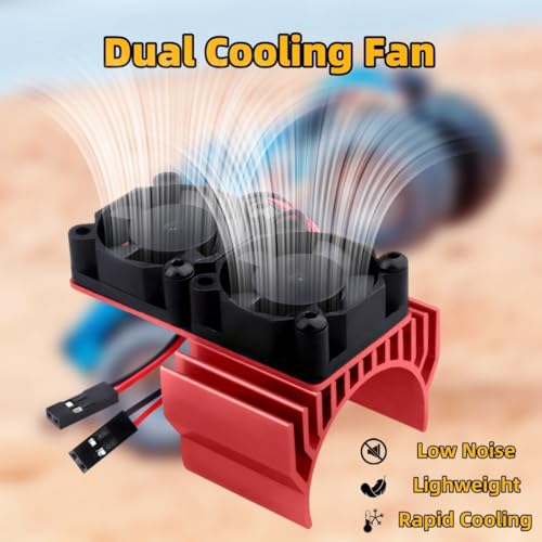 VXL-3s ESC Cooling Fan and Motor Cooling Fan Dual Fan Set Compatible with 1/10 Traxxas Slash 4×4 VXL Rustler 4X4 Stampede 4X4 Hoss 4×4 Velineon VXL-3s Heat Sink,Red - color: Red