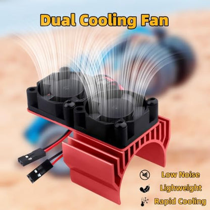 VXL-3s ESC Cooling Fan and Motor Cooling Fan Dual Fan Set Compatible with 1/10 Traxxas Slash 4×4 VXL Rustler 4X4 Stampede 4X4 Hoss 4×4 Velineon VXL-3s Heat Sink,Red - color: Red