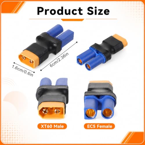 4 PCS Rc Battery Adapter Xt60 to Ec5 Adapter Xt60 Male Female Connector Kit for Rc Lipo Battery Connectors