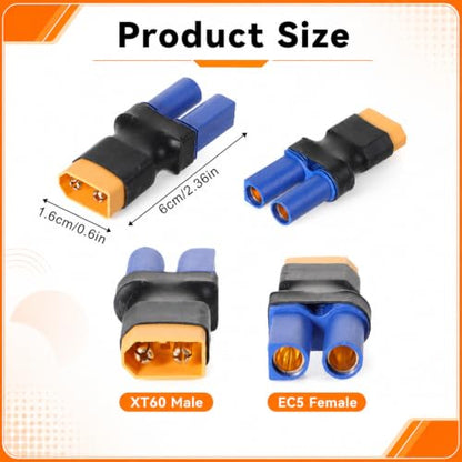 4 PCS Rc Battery Adapter Xt60 to Ec5 Adapter Xt60 Male Female Connector Kit for Rc Lipo Battery Connectors