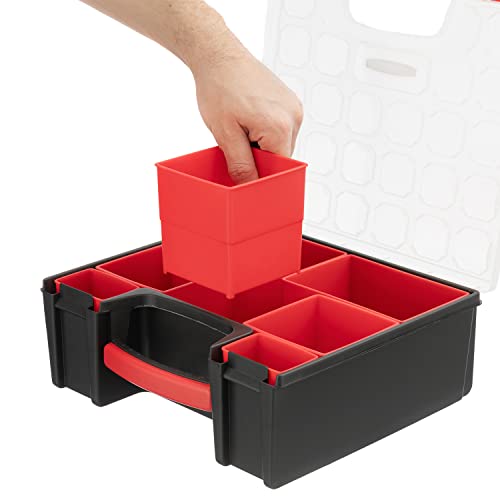 INTERTOOL Hardware Organizer with 7 Deep Removable Bins - Small Parts Storage Tool Box for Nuts, Bolts, Screws, Nails - Portable Handle Transparent Lid with Locks BX08-4032 - style: 7 Removeable Bins, Deep