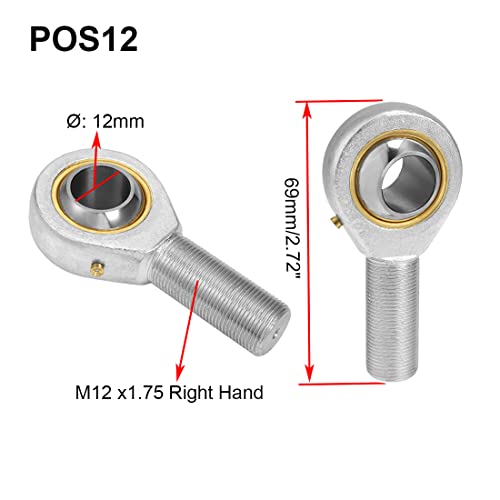 POS12 Rod End Bearing, 2pcs 12mm Bore Pre-Lubricated M12x1.75mm Metric Male Thread Right Hand Heim Joint with Jam Nuts - size: 12mm, style: POS