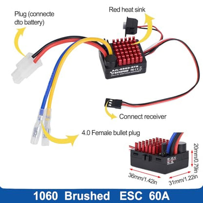 2-3s 60A Brushed ESC Waterproof Electronic Speed Controller with Switch Mode BEC for 1/10 Scale RC Crawler Car Trucks Upgrade (Tamiya Plug) - style: Tamiya Plug