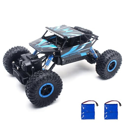 Cheerwing 1:18 Rock Crawler 2.4Ghz Remote Control Car 4WD Off Road RC Monster Truck 2 Battery (Blue) | 4WD Car,2 Rechagerbale Battery,LED Headlight,for Adults and Kids - color: Blue