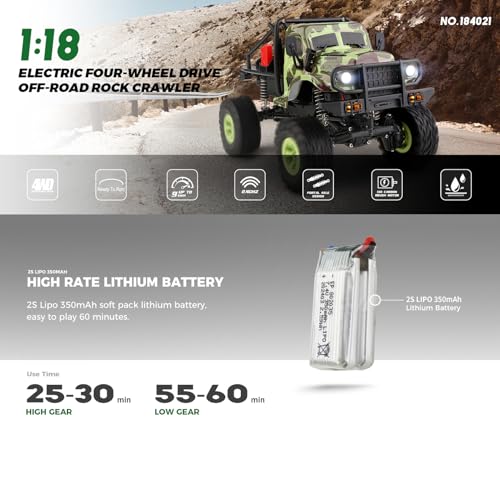 GoolRC Remote Control Car, WLtoys 184021 RC Cars, 1/18 Scale 2.4GHz RC Crawler, 4WD All Terrain Off Road Monster Truck, Two-Speed Shift RC Rock Crawler with LED Searchlight for Teens and Adults