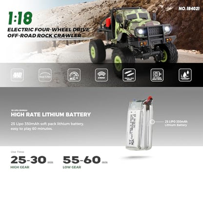 GoolRC Remote Control Car, WLtoys 184021 RC Cars, 1/18 Scale 2.4GHz RC Crawler, 4WD All Terrain Off Road Monster Truck, Two-Speed Shift RC Rock Crawler with LED Searchlight for Teens and Adults